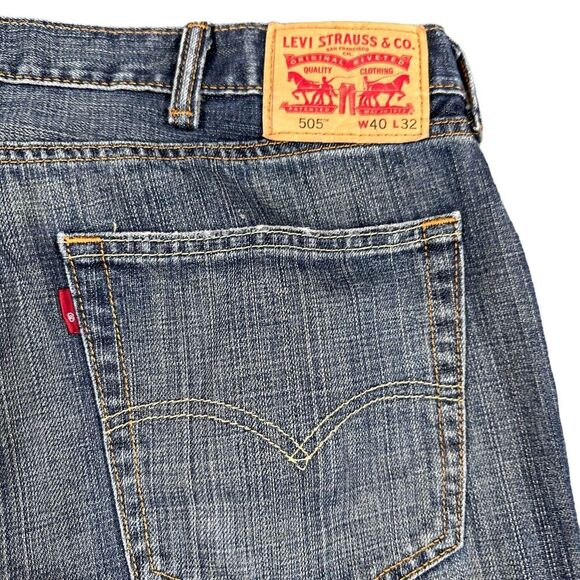 Levis 505 Mens Size 40x32 Blue Regular Fit Denim Jeans High Rise Straight Leg - Picture 4 of 8